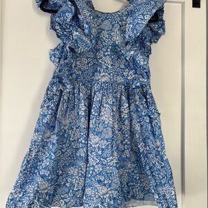 Zara Blue and White Sleeveless Ruffled Sundress